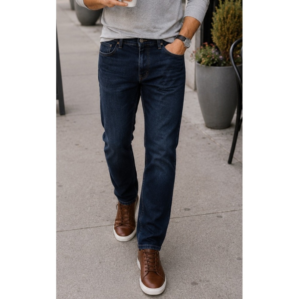 Mott & Bow Mens Straight Leg Denim Jeans 34x34 Blue Minimalist Modern Classic